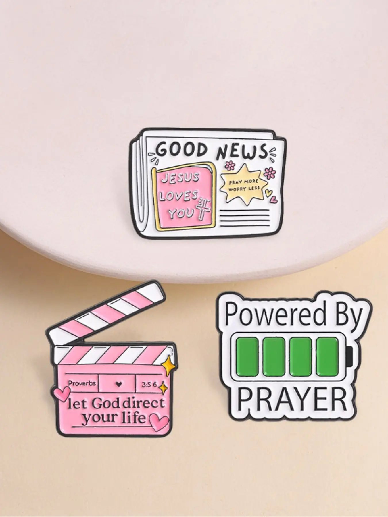 3pcs Warm Healing Faith Enamel Pin,Cloud,Full Battery,Newspaper Headline,Cross,Inspiring Bible Verses,Religious Gift for Daily Faith