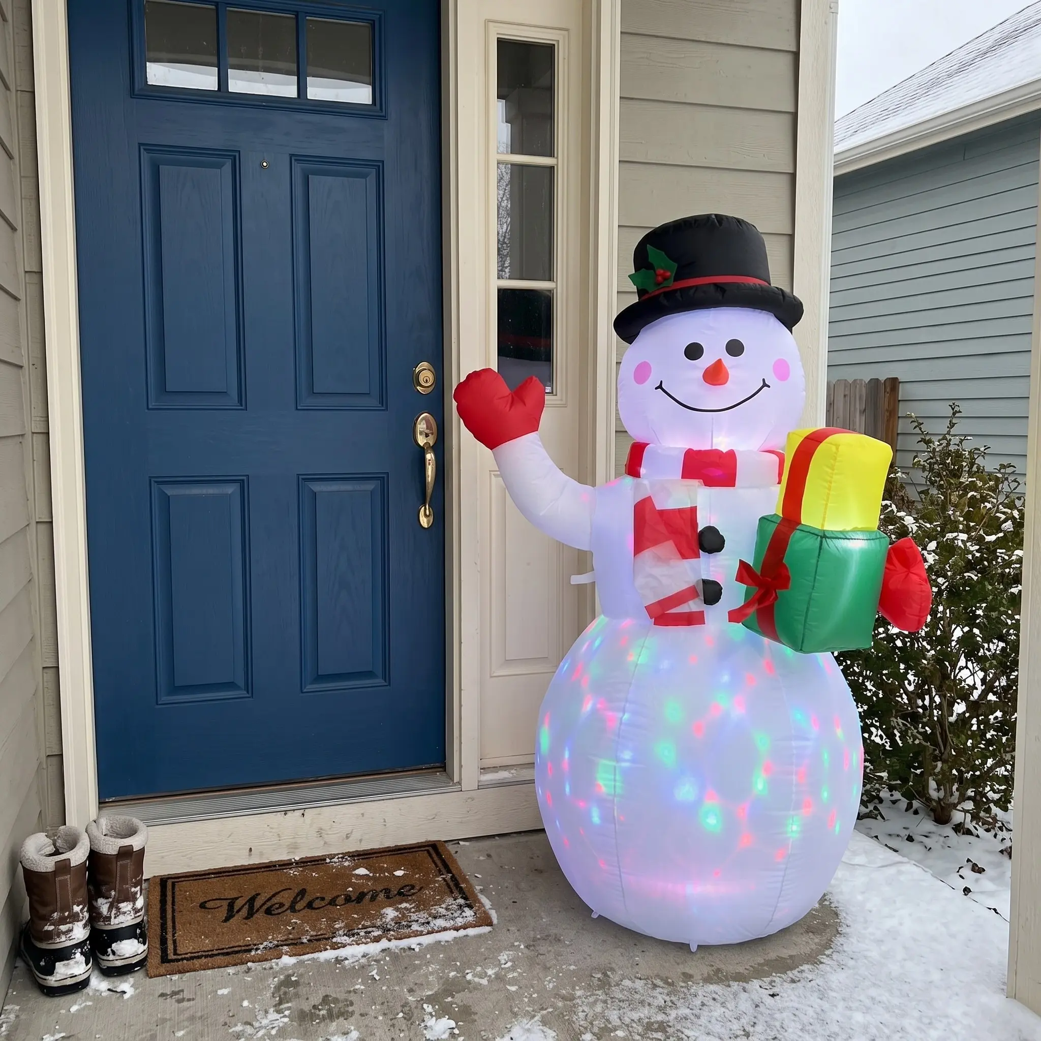 Inflatable Snowman with Lights, Christmas Holiday Yard Decoration, Outdoor Indoor Blow-Up Snowman with LED Illumination, Festive Accent for Adults
