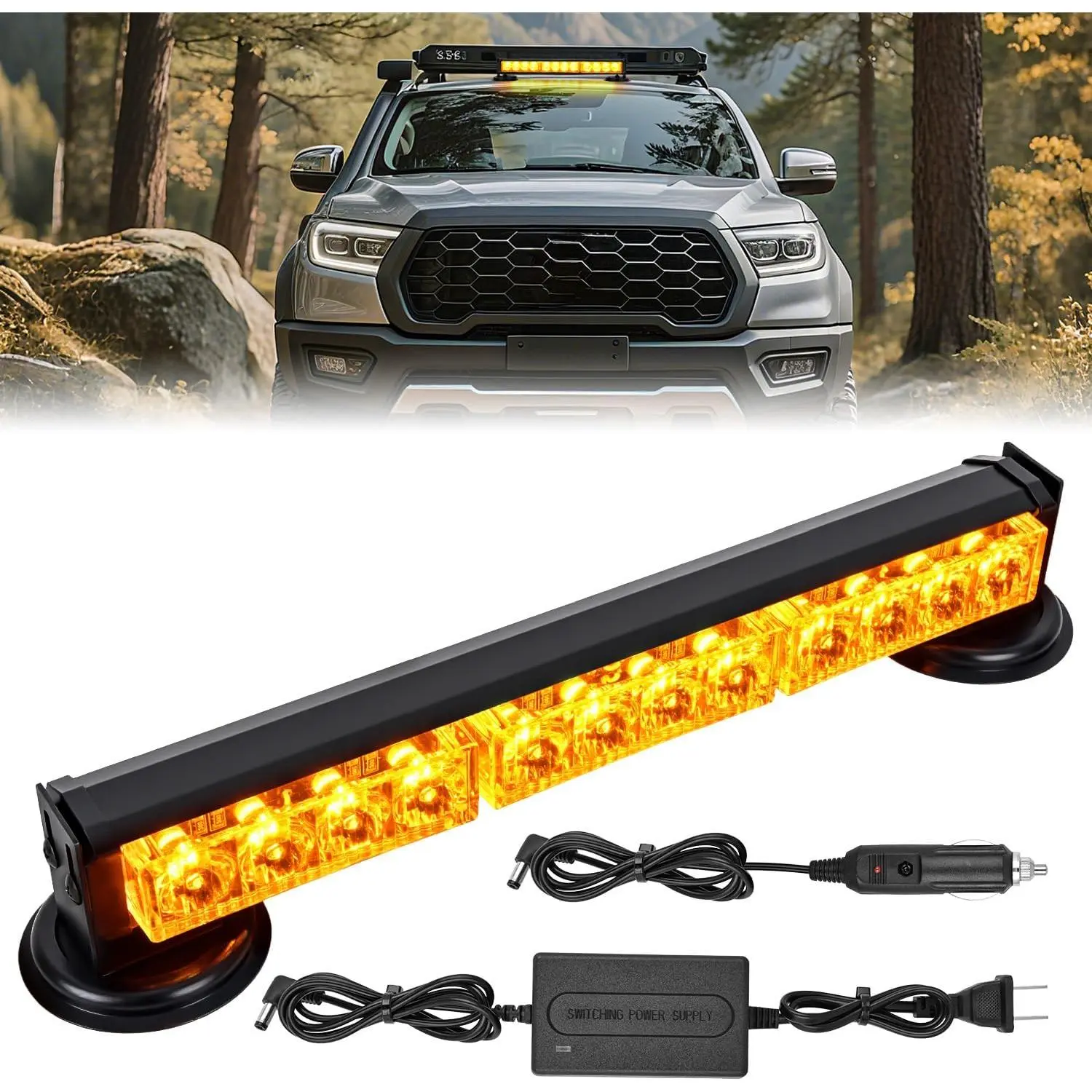 Nilight 12-LED Wireless Strobe Light Kit, 14-in Amber Magnetic Mount 12V Rooftop-Powered Work Light for Cars, Trucks - Off Road Use, Vehicle Accessories