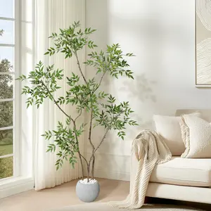 Garvee Mahonia Fortunei Artificial Tree 150 cm – Large Realistic Plant with Silk Leaves and UV-Resistant Trunks, Perfect for Living Room, Balcony, and Garden Decoration
