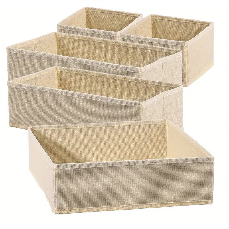 5pcs Foldable Fabric Storage Boxes with Lids, Canvas Collapsible Organizer Bins, Space Saving for Underwear, Bras, Socks, Lingerie
