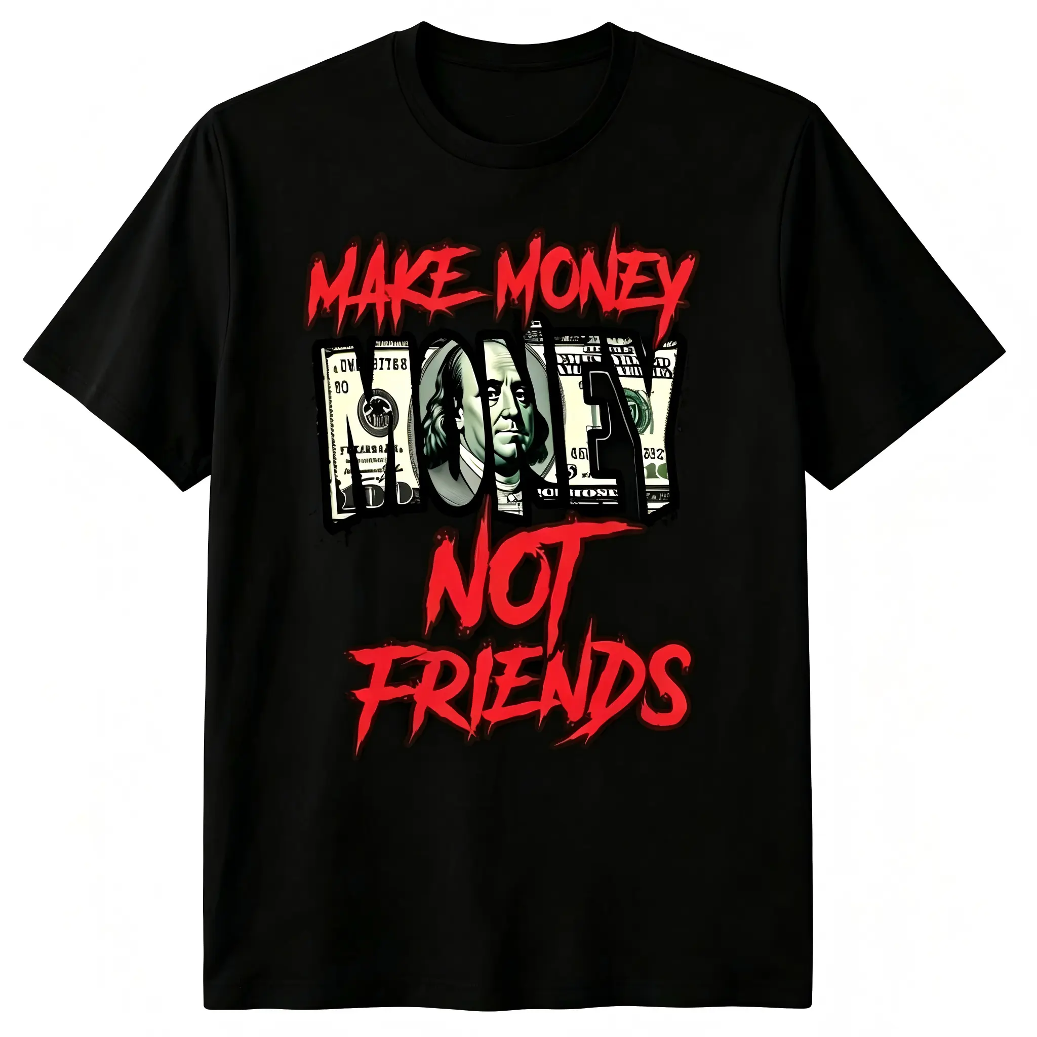 Unisex "Make Money Not Friends" Hustle Street Style Tshirt - Motivational Money Print Top, Soft Breathable Cotton Crew Neck Shortsleeve, All-Season Casual Tee, Machine Washable, Classic