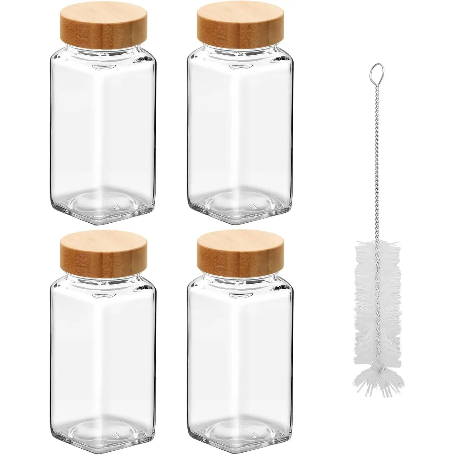 4 count 4oz Glass  Jars with Shaker ,  Jars Trial Set & Supplement Set, Empty  Containers and Square  Bottles for Kitchen ( )