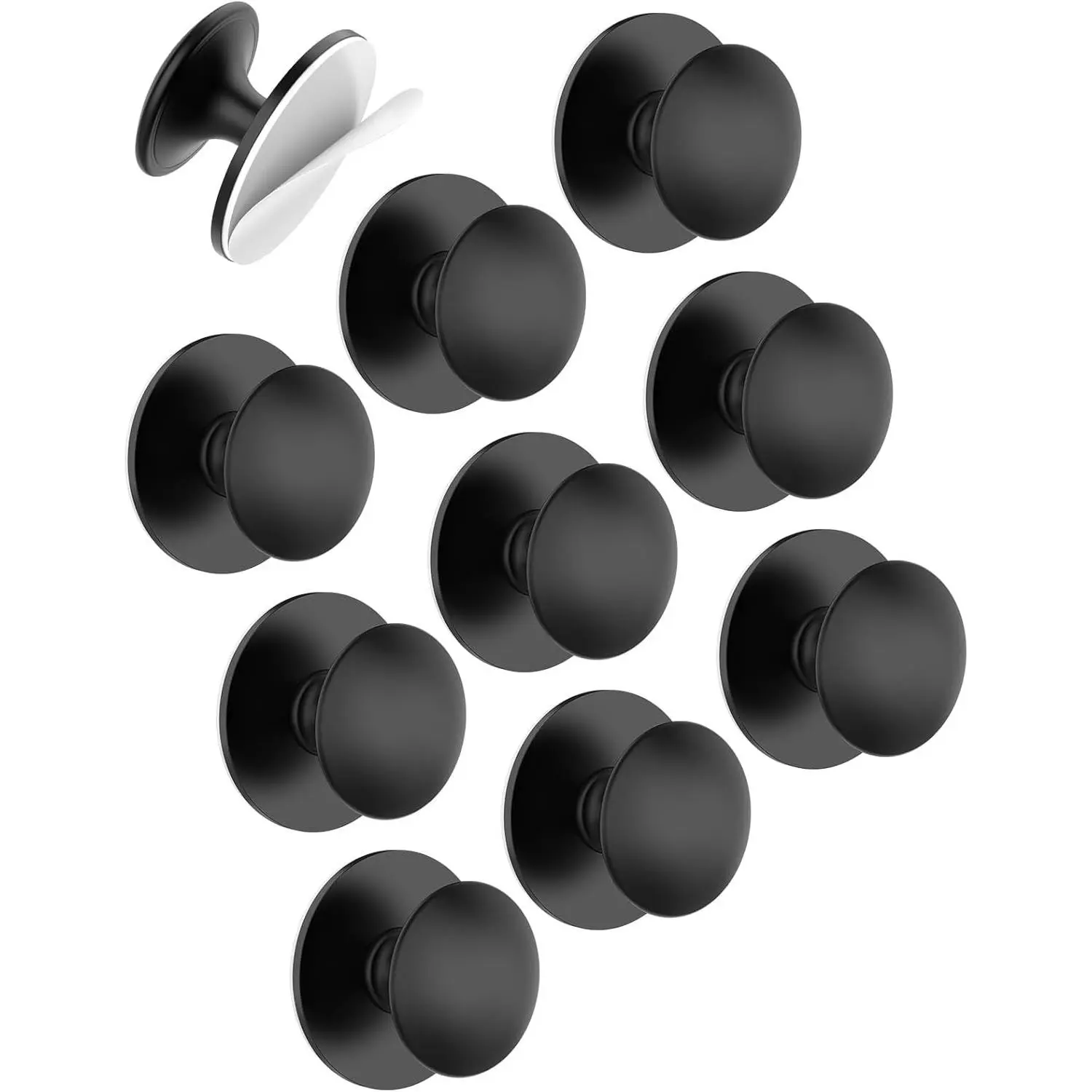 10 Pack Black Self-Adhesive Cabinet Knobs, Self-Stick Hardware Kitchen Cabinet Handles, No-Punch Peel and Stick Drawer Knobs for Refrigerators, Dressers, Windows, Closets