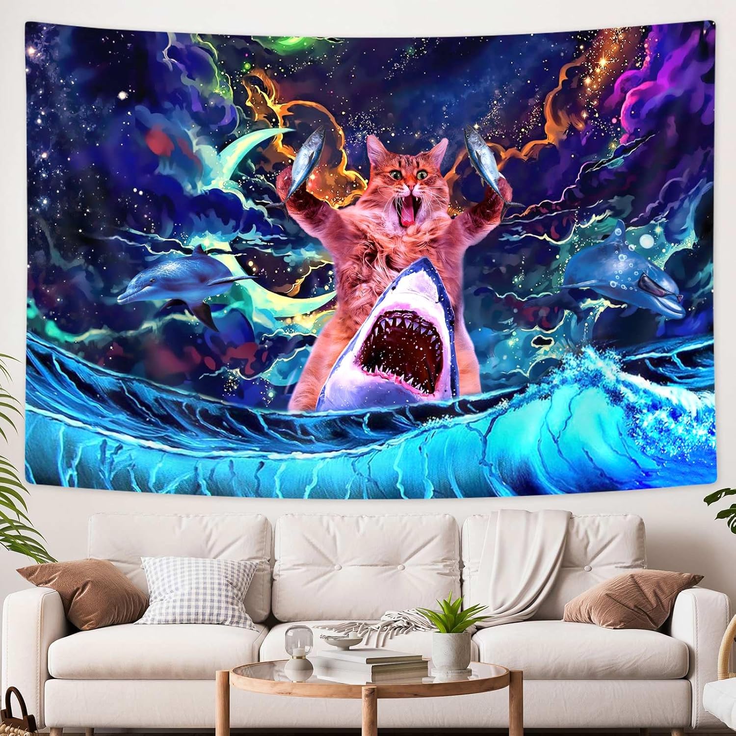 Blacklight  Tapestry, Funny  Tapestry For Boys Bedroom Cute  With Fish Tapestry Decor, UV Reactive Wall Tapestry For Dorm Bedroom Living Room Home Decor 60X40 Inch