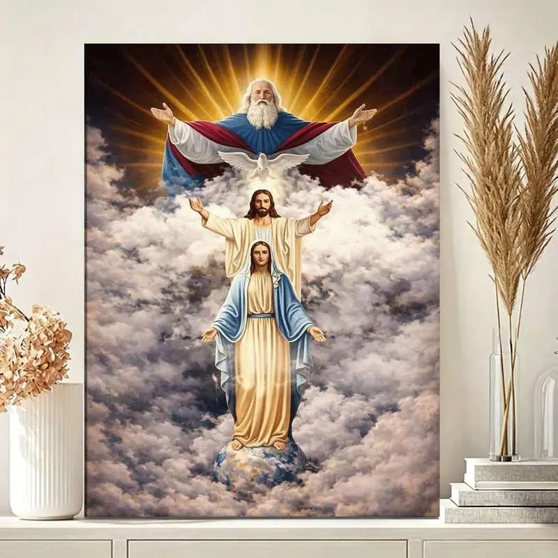 Frameless or framed options available, 1-piece Saint Trinity religious icon print, suitable for bedroom, living room, office decoration, can be used as a housewarming gift, sacred trinity decorative painting