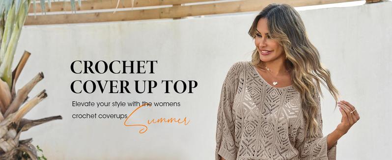 Imily Bela Womens Crochet Cover Up Top Summer 3/4 Sleeve Off Shoulder Sweater Shirts Mesh Boho Beach Swimsuit Coverup Imily Bela Womens Crochet Cover Up Top Summer 3/4 Sleeve Off Shoulder Sweater Shirts Mesh Boho Beach Swimsuit Coverup