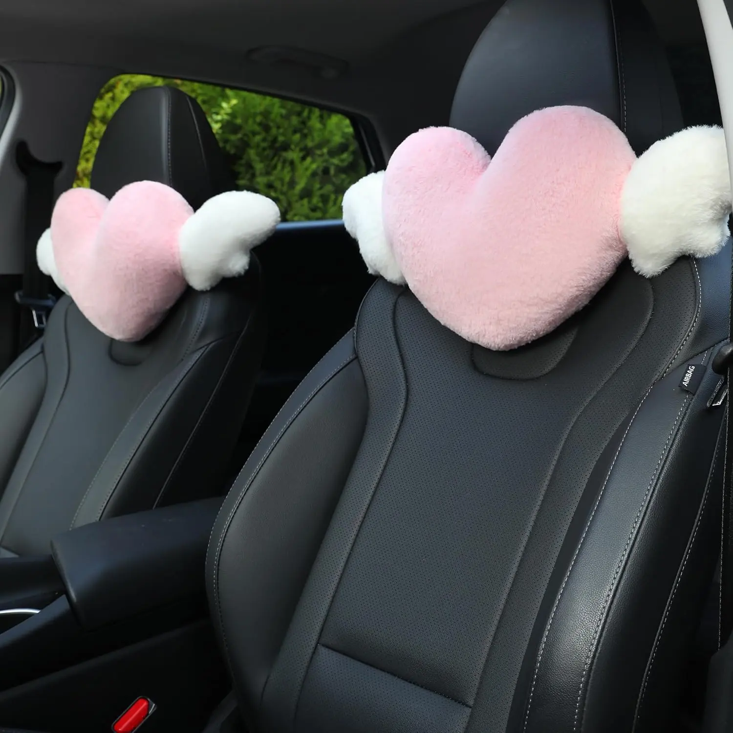 2 Pack Heart Shaped Cute Car Headrest Pillow with Angel Wings - Comfortable Soft Head Rest Cushion Kawaii Car Accessories Neck Pillow for Driving Travelling Office Home Decor - Pink Love Heart,Heart-Shaped,Car Neck Pillow,fashion,seat