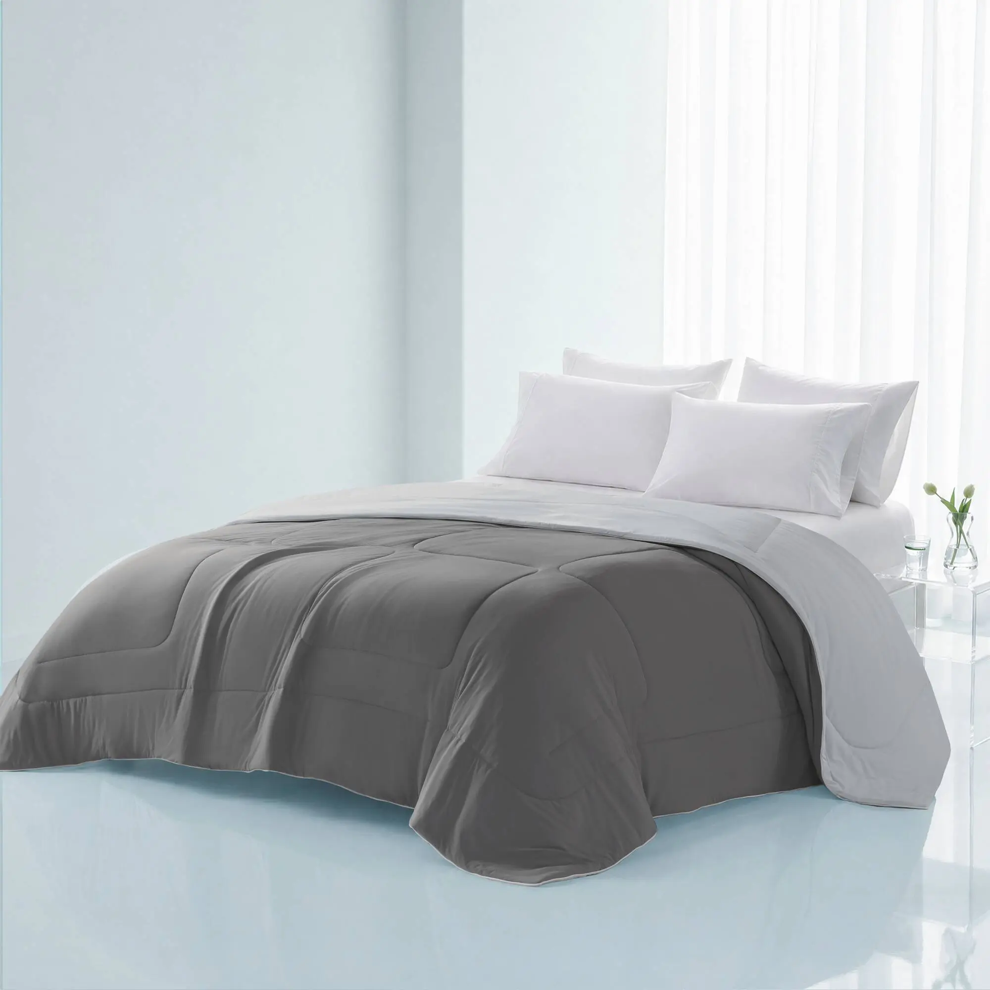 Nokaa Twin Size Down Alternative Comforter Grey Lightweight Soft Microfiber Bedding Duvet Insert for All Seasons Machine Washable Hypoallergenic Reversible Quilted Blanket for Bedroom Guest Room Dorm 1 Piece