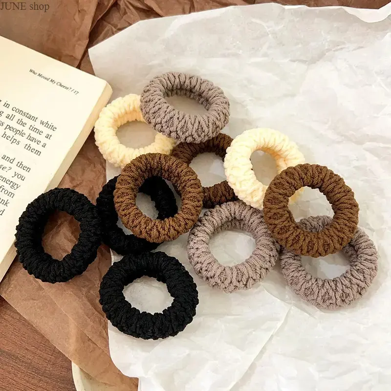 Women's Solid Knit Thick Elastic Scrunchies, Soft Cotton No-Damage Bands, Daily Fashion Hair Accessories for Thick & Curly Hair Wearers