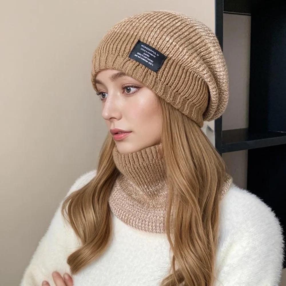 Hot Sale Plush Fur Lined Warm Winter Hats Stylish Gradient Color Beanie Hats For Women Fashion Outdoor Slouchy Ski Warm Set