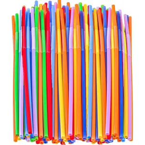 100 PCS Colorful Plastic Disposable Bendable Drinking 12.8inch Long Straws for Home Use Milk Juice Drinks Party Decorations