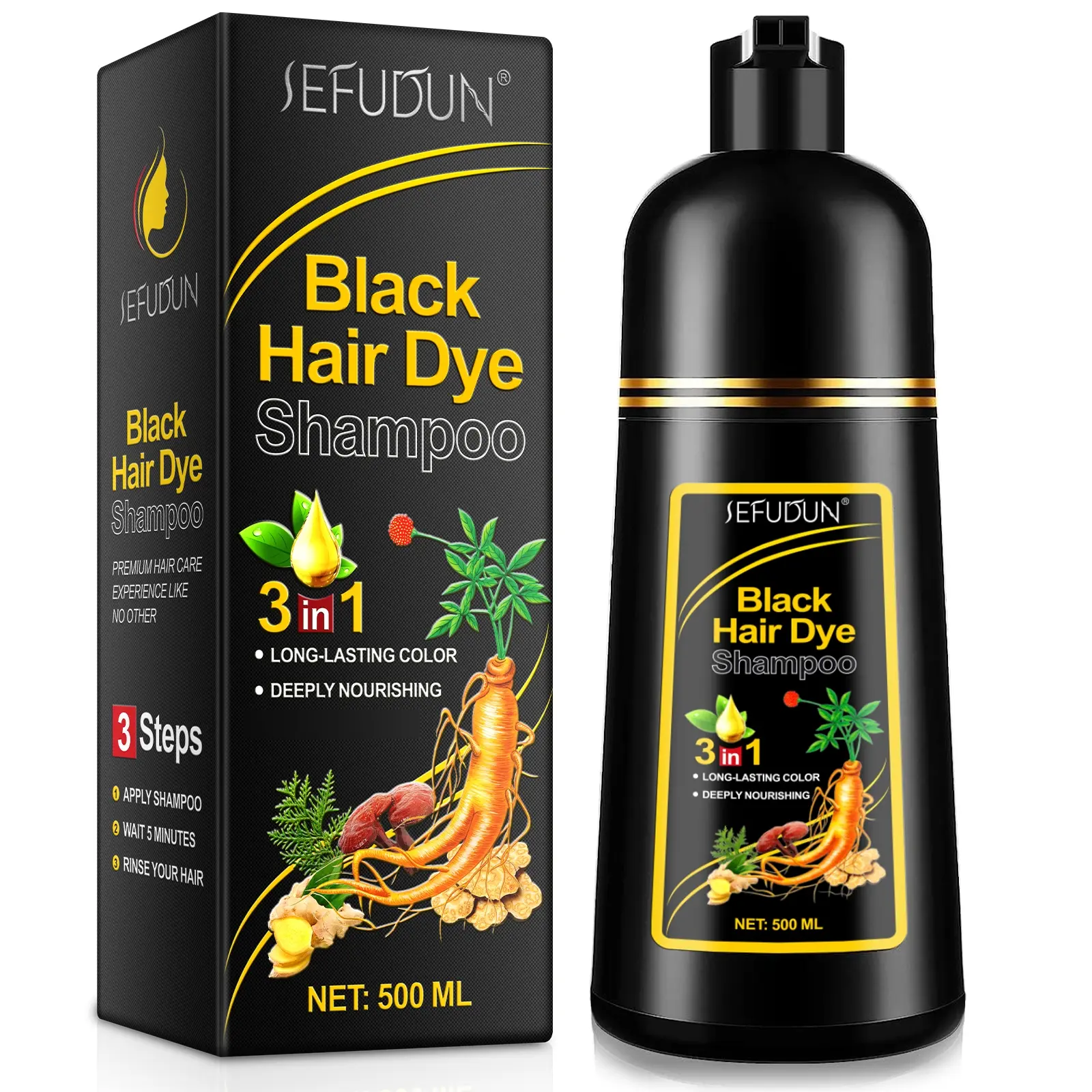 Sefudun 3in1 Hair Dye Shampoo, Ginger Ginseng Hair Dye Stabilizer, Long-Lasting Color, Deep Nourishment, Salon-Quality Hair Care, Nourishing