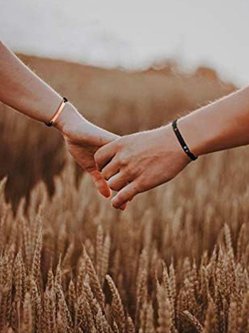 Braided Couple Matching Bracelet (2pcs/1 Set), Magnetic Heart & Letter Design Link Bracelet for Women & Men, Jewelry for Birthday Gift with Rose Box, Personalized Couples Bracelet, Adjustable Bracelets