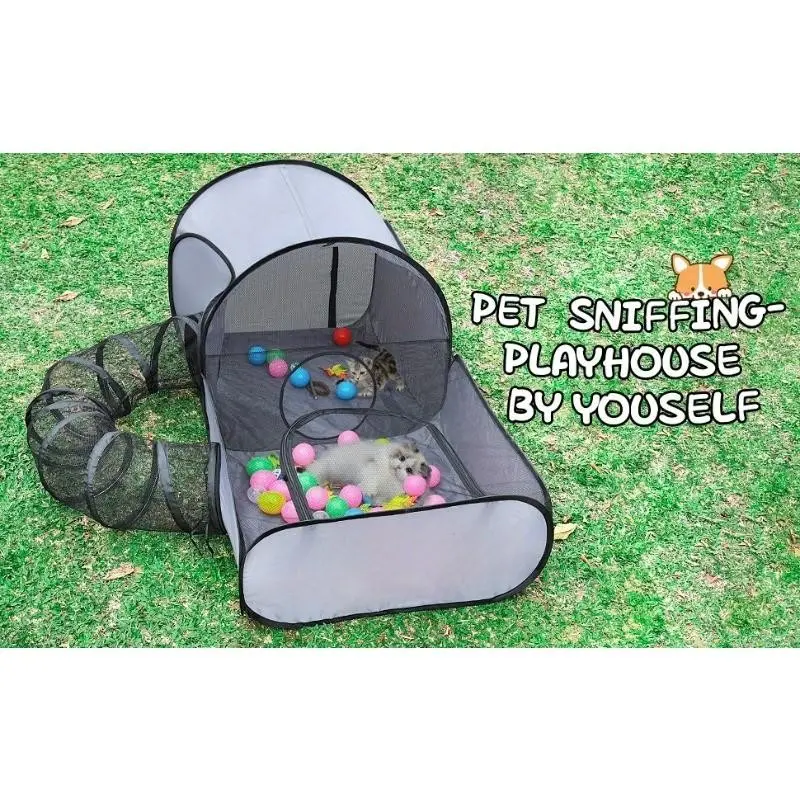 3-in-1 Pet Playpen Kittens with 360° Tunnel, Soft Breathable Mesh Pet House, Easy to Install & Durable for Indoor and Outdoor Use