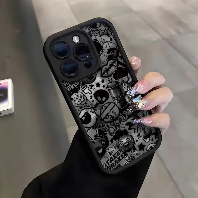 Street Trend Graffiti Pattern Phone Case for iPhone 16/16Pro/16ProMax/16Plus/15/15Plus/15Pro/15ProMax, 14/14Plus/14Pro/14ProMax, 13/13Pro/13ProMax, 12/12Pro/12ProMax, 11/11Pro/11ProMax, 7/8 Plus, XR/Xs/Xs Max - Premium Matte Frosted Thickened TPU Soft Cov