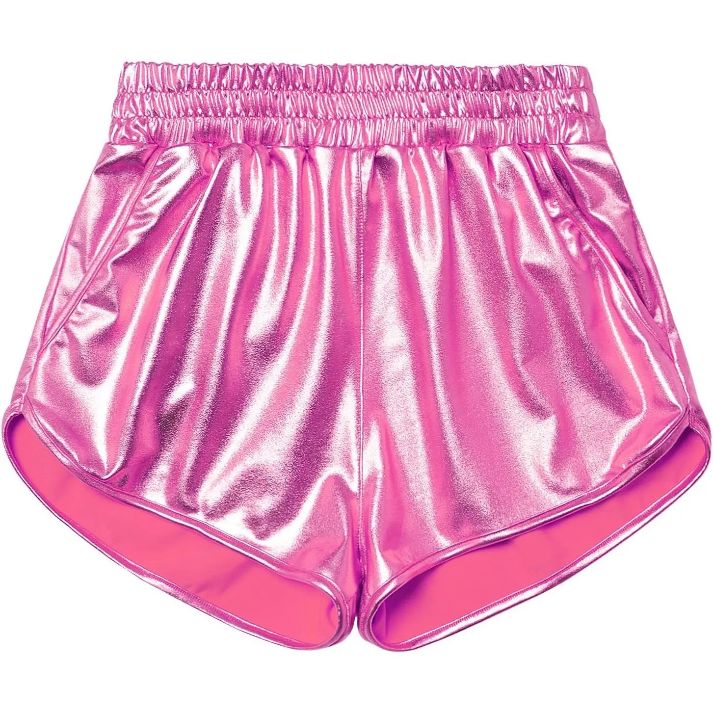 Girls' Metallic Look Cotton Hot Pants, Shiny Finish Short-Length Outfit (Gold/Silver/Pink)