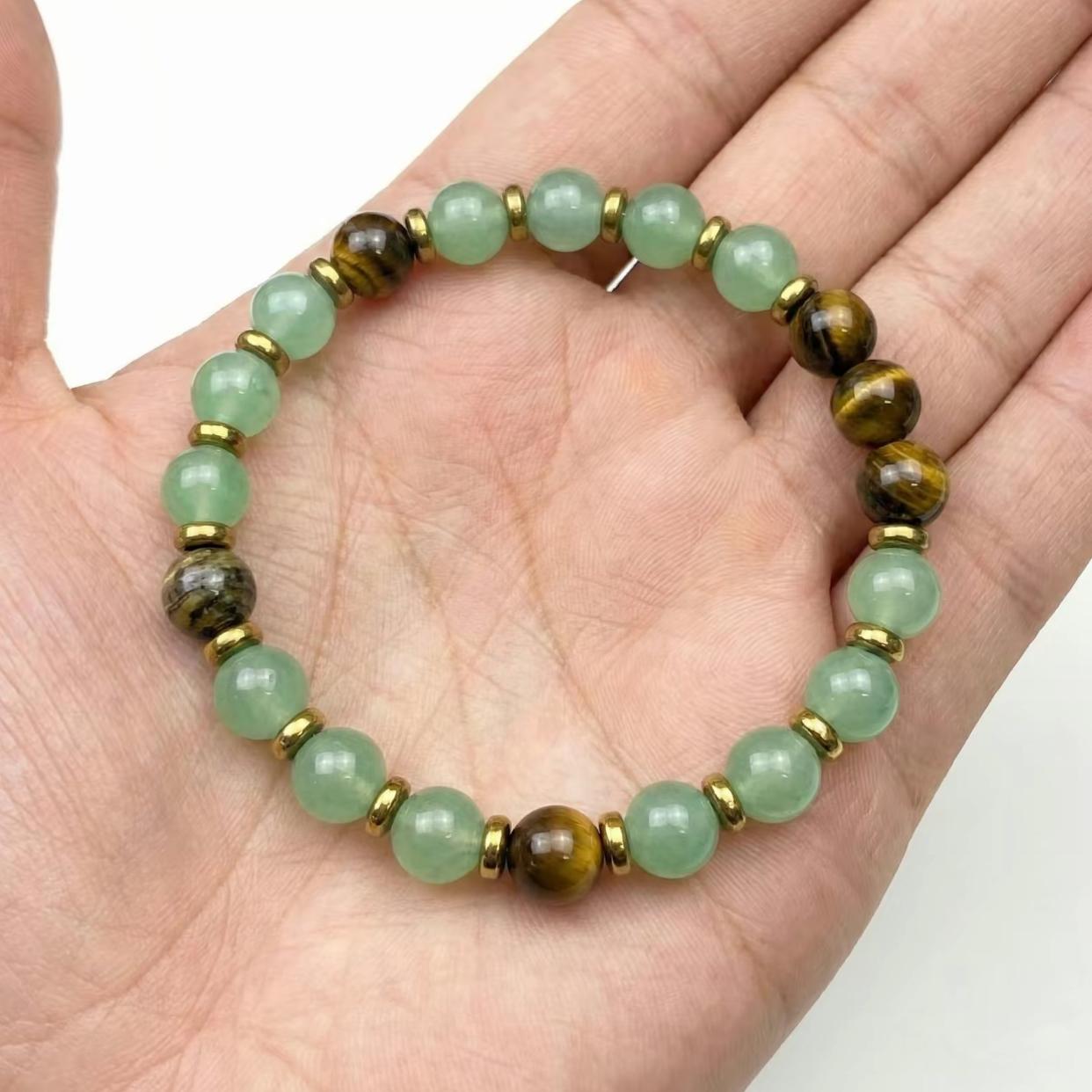 1pc Money Attraction Bracelet with Green Aventurine & Tiger Eye for Wealth & Good Luck, Wealth Manifestation Crystal Bracelet for Birthday, Anniversary, Summer Vacation & Theme Parties Jewelry Gift for Women and Men