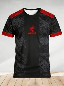 Men's Short Sleeve Crew Neck Top, Mexican Style Sportswear, Casual Athletic Wear, Comfortable Breathable Fabric, Breathable Sports Tee, Perfect for Holidays