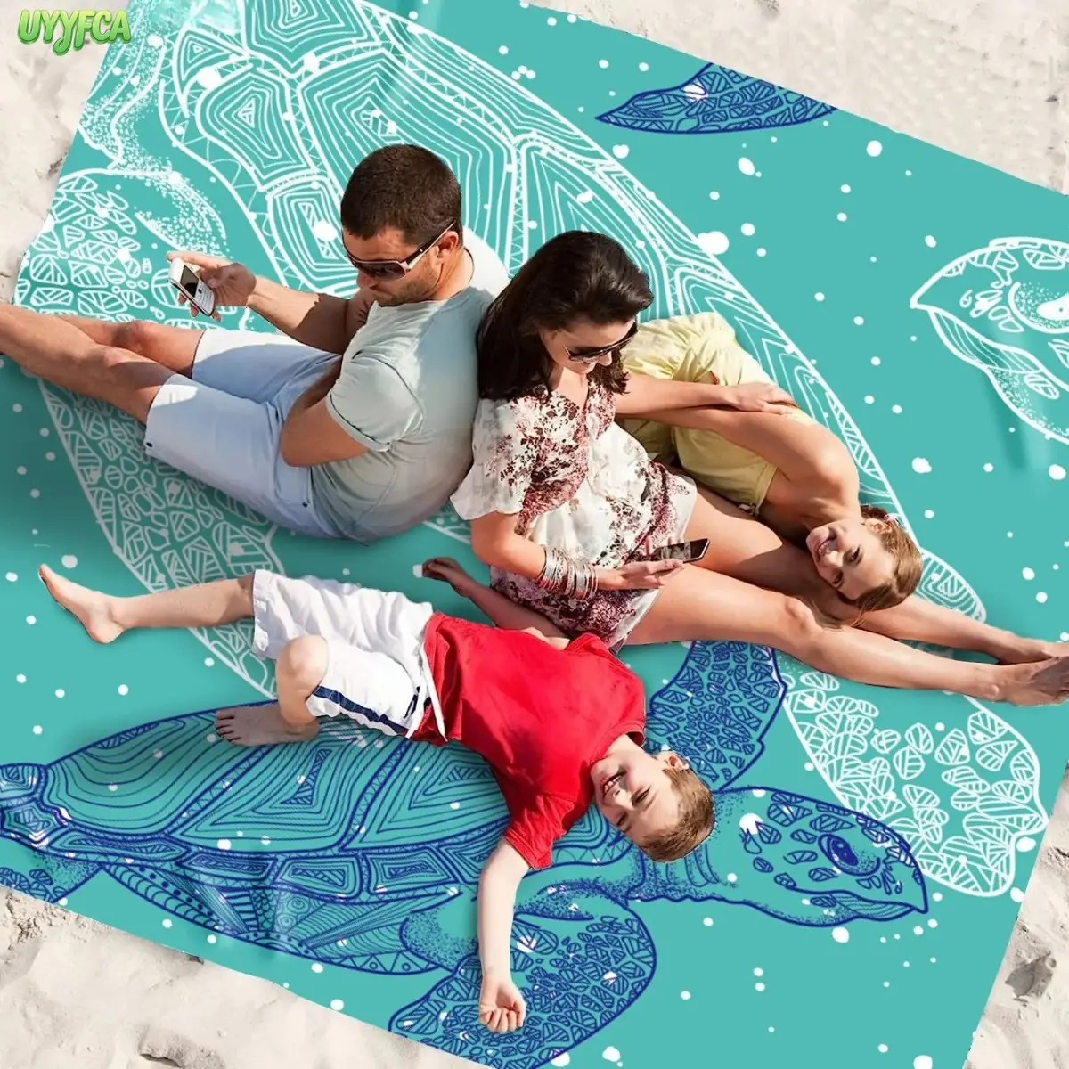 Sandproof Dry Ripstop Poly Beach Picnic Mat, Large Waterproof Machine Wash Outdoor Mat with Stakes & Carabiner, Foldable Portable Quick-Dry for Beach Camping, Outdoor Mats