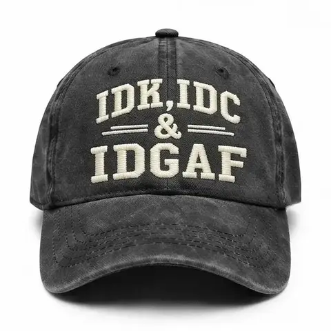 Embroidered Cotton Baseball Cap - Y2K Aesthetic Streetwear Hat with IDK IDC IDGAF Letter Print, Comfortable Adjustable Strap, Unisex Casual Hat for Daily Wear, Outdoor Activities