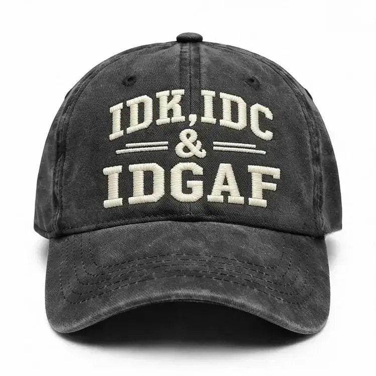 Embroidered Cotton Baseball Cap - Y2K Aesthetic Streetwear Hat with IDK IDC IDGAF Letter Print, Comfortable Adjustable Strap, Unisex Casual Hat for Daily Wear, Outdoor Activities