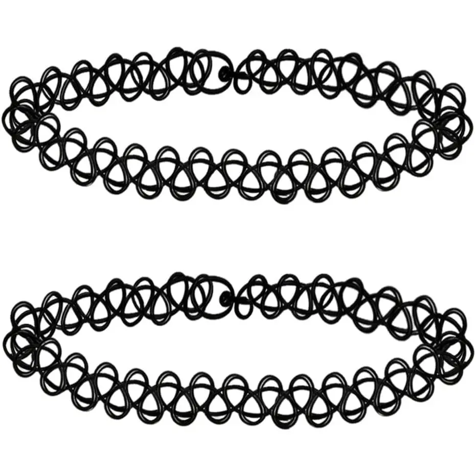 2 count Black  Choker Necklace Rainbow  Chokers Necklace 90s Choker Blue  Chokers Y2k    Gothic Adjustable Stretchy Elastic Necklace for Women