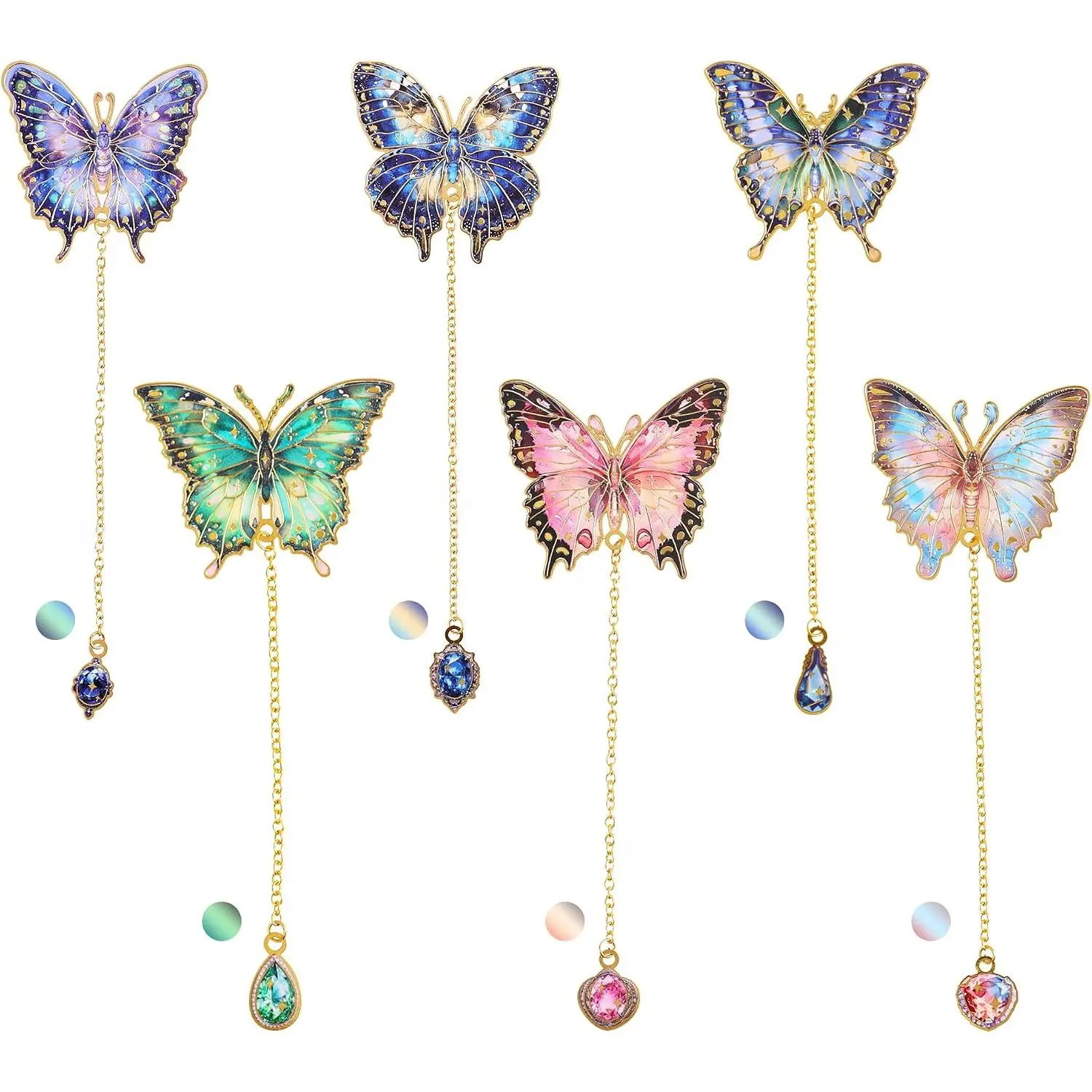 6 count Metal Butterfly Bookmarks with Chain, Golden Hollow Bookmark Monet Oil Painting Theme Book Mark Bookmarks for Book Lovers Women Writers Readers  Teens