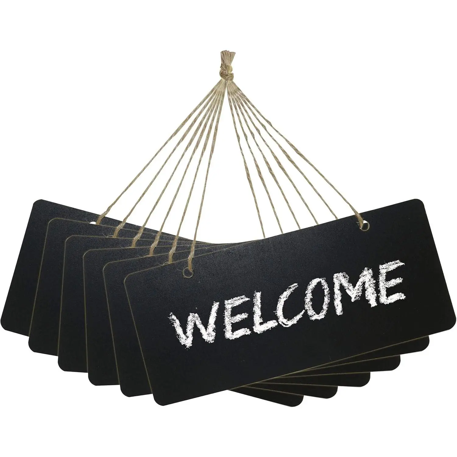 6-Pack Erasable Hanging MDF Wood Chalkboard Sign Set, Compact Rustic Vintage Small Rectangle Message Board for Wedding, Kitchen Pantry Home Supplies, Six Pieces