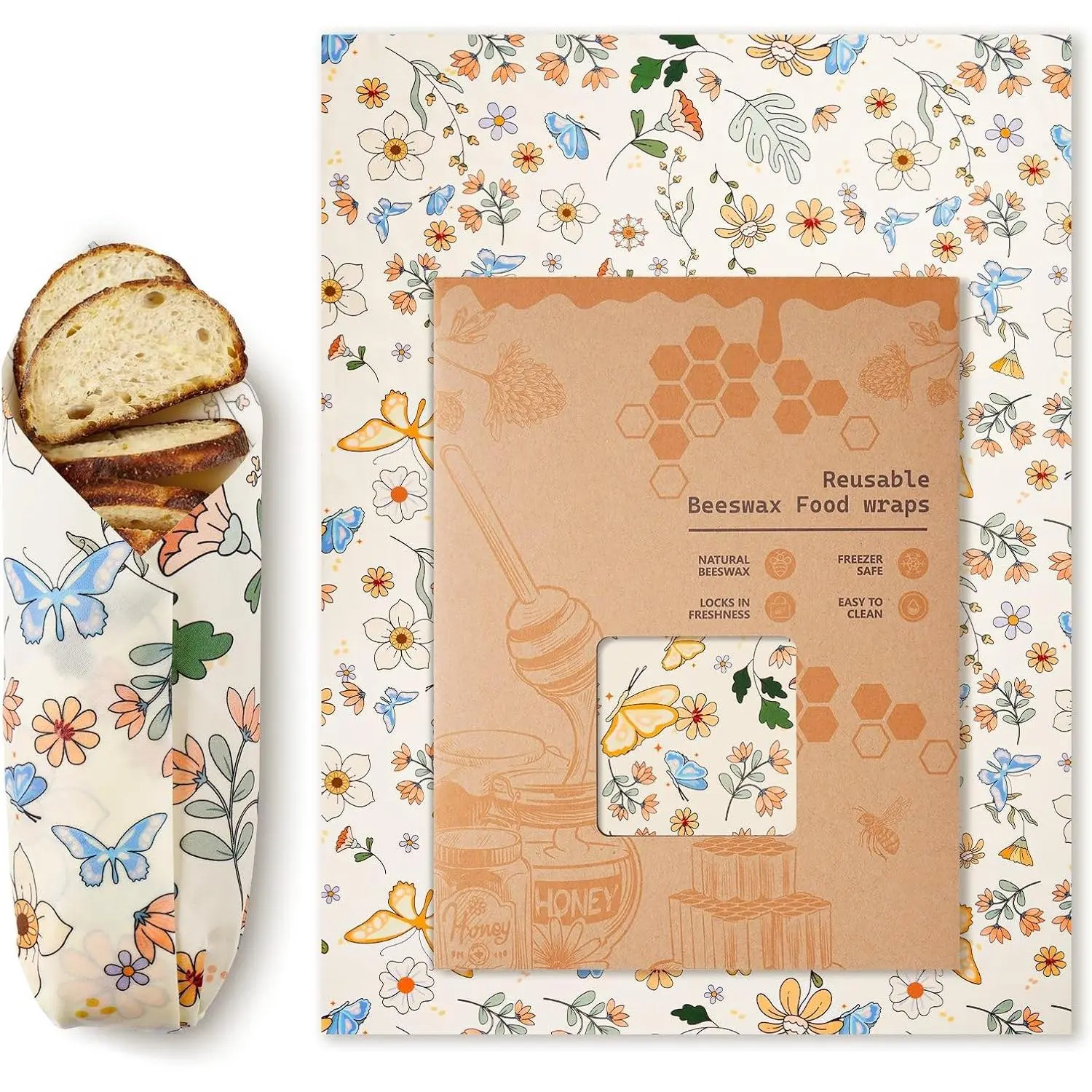 Beeswax Wraps for  –  Beeswax Bread Bag & Sandwich Wrap |  & ,Sustainable Bees Paper,Retain Freshness, Alternative to  Foil Sourdough Storage