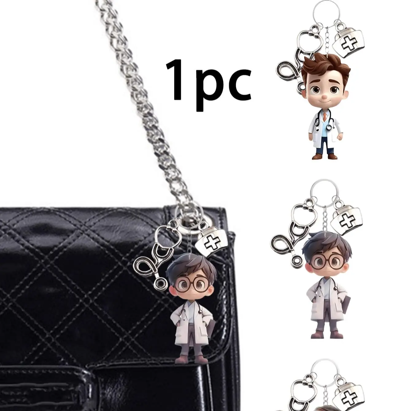 Doctor Keychain Pendant with Nurse Hat and Stethoscope, Acrylic Flat Keychain, Creative Accessory, Unisex Gift for Nurses and Doctors