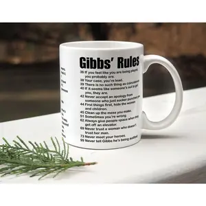 G1bb's Rules Mug 11oz/15oz Ceramic Coffee Cup with Durable White Finish & Comfortable C-Handle Dishwasher Safe Gift for Friend