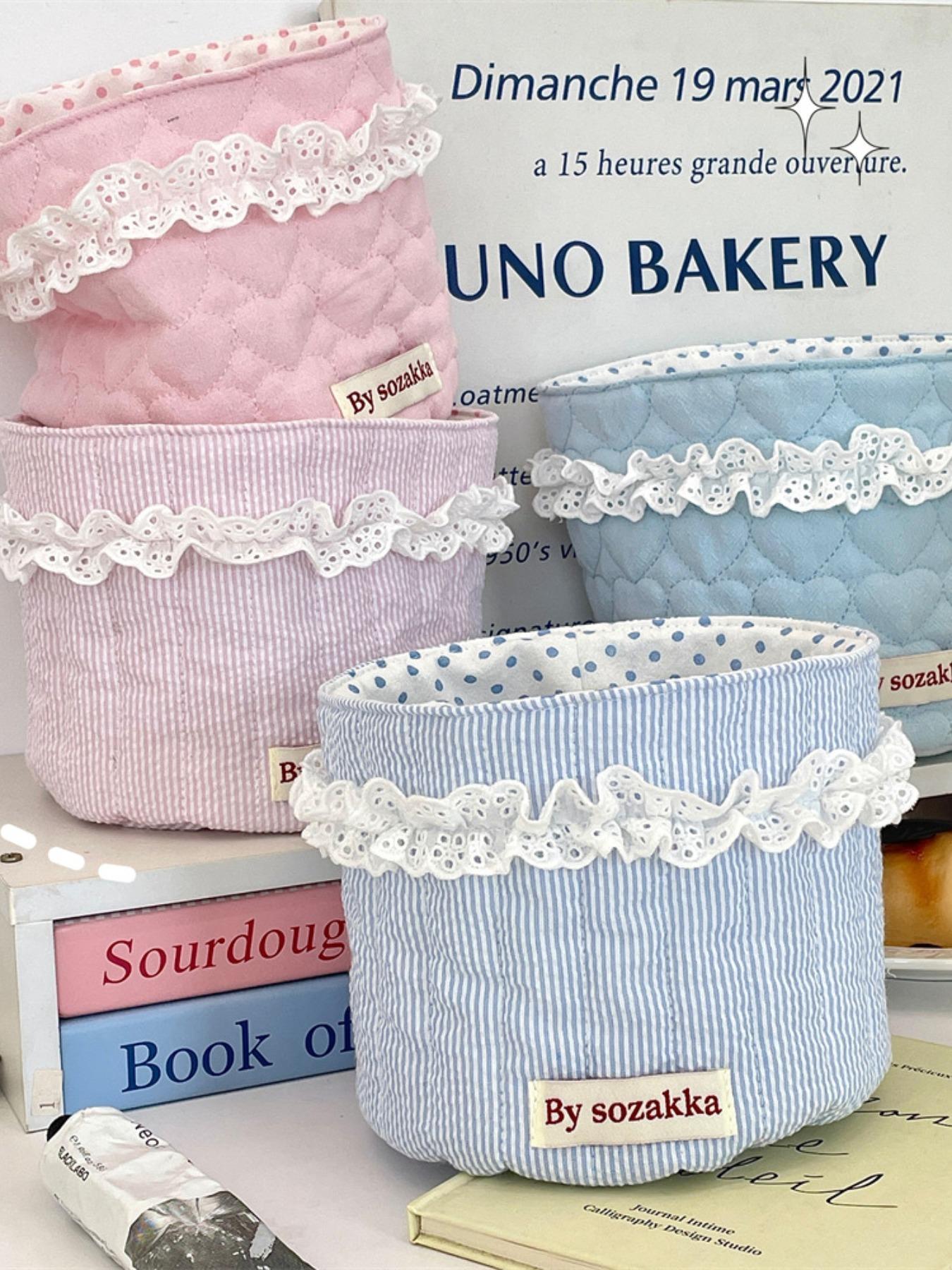 Cute Quilted Makeup Storage Basket, Scalloped Baskets Multifunctional Large Capacity Storage Basket, Desktop Storage Organizer for Home Office