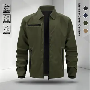 Retro Color-Block Multi-Pocket Flared Collar Workwear Jacket Men's Navy Blue Commuter Windproof Simple Casual Short Coat