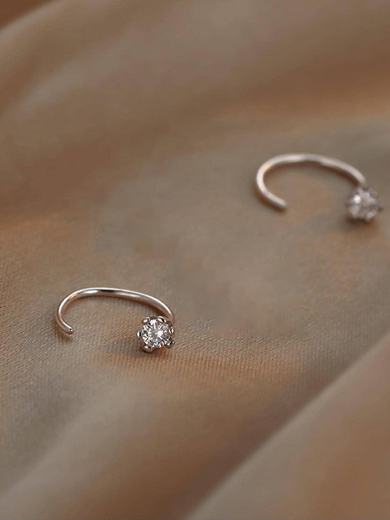 S925 Sterling Silver Rhinestone Decorated Earrings, Hoop Earrings, Stud Earring Jewelry, Fashion Jewelry for Women for Party, Daily Clothing Decor, Trendy All-match & Exquisite Jewelry for Birthday Gift, Elegant Minimalist Earrings