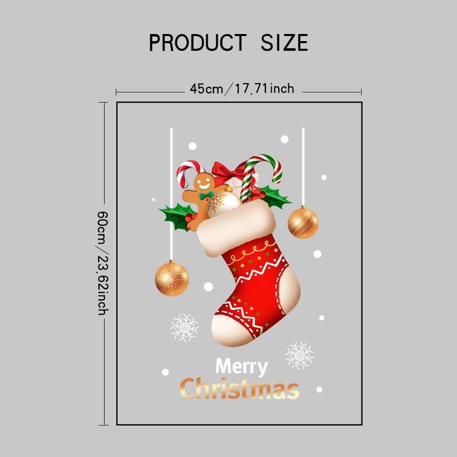 1 Piece of 45*60cm Christmas Glass Sticker, Christmas Decorative Window Sticker, a Whole Sheet of Static Cling Film Composed of Christmas Stockings, Snowflakes, Candy Canes, Light Balls, Gingerbread Men, Christmas Party Holiday Decoration Supplies