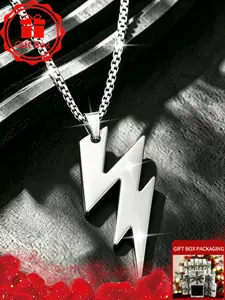 Aesthetic Lightning Bolt Necklace with Gift Box, Vintage Silver Geometric Flash Choker, Gothic Punk 3D Weather Shape Jewelry for Men Women, Unisex Cyberpunk Outfits Accessories, Birthday Christmas Halloween Graduation Gift for Boyfriend Friends Homie