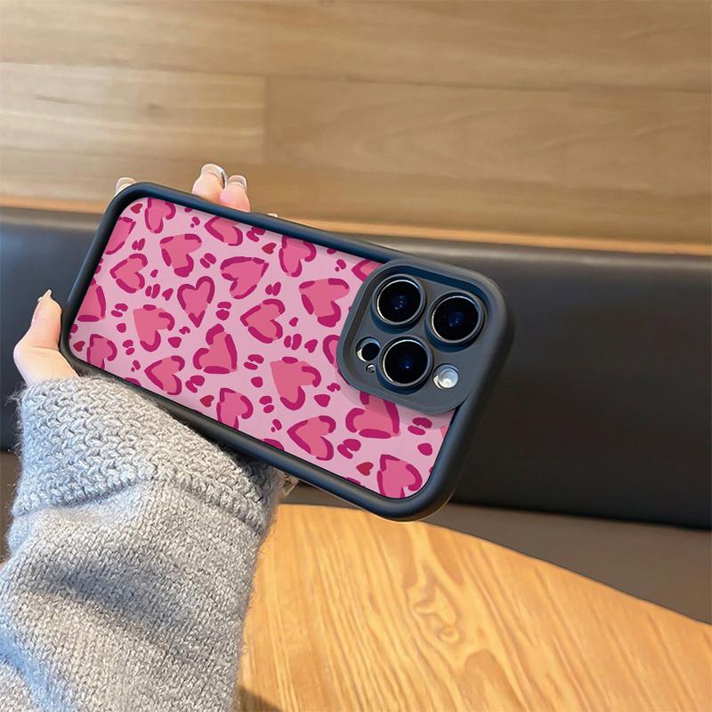 Phone Case: 1 High Bamboo Black and Pink Heart Leopard Print TPU Material Drop-Proof Case with Precise Cutouts and Full Coverage, Suitable for iPhone 17 E Air Pro ProMax iPhone16 15 14 Plus 13 12 Mini 11 X XS XR