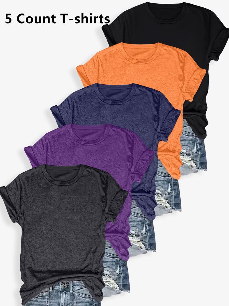 Women's Solid Color Round Neck Tee, Casual Short Sleeve Crew Neck T-shirt for Summer, Ladies Clothes for Daily Wear