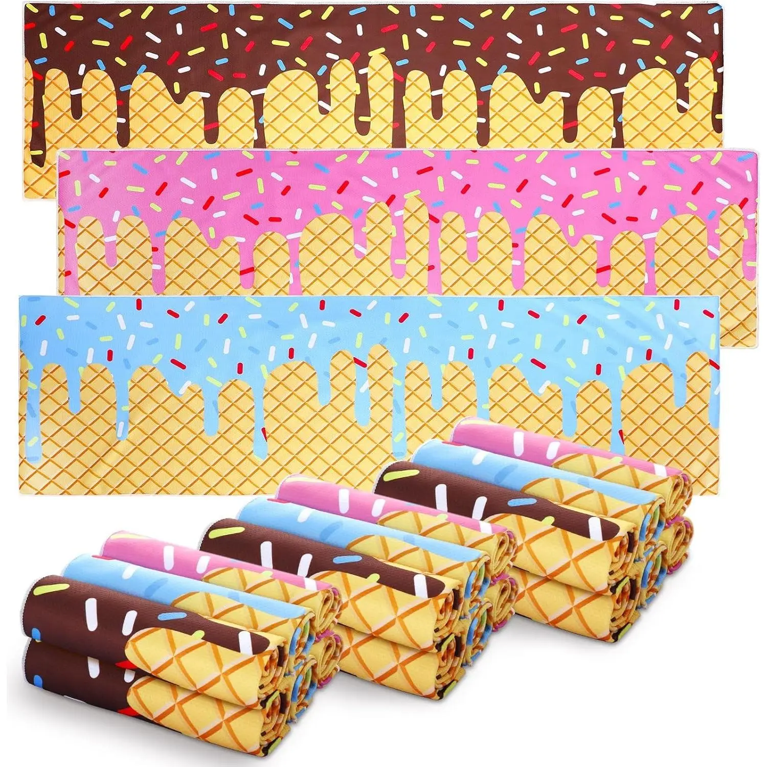 18 Pcs Ice Cream Drip Baseball Cooling Towel 40 x 12 Inch Party Favors Baseball Ice Cream Drip Party Favors Breathable Sport Rags Absorbent Chilly Washcloth for Sport Yoga Team Gift