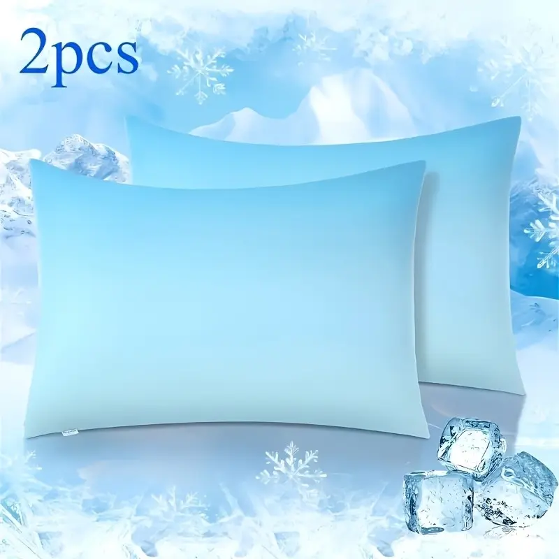 2-Pack Cool Pillowcases, Arc-Chill Q-Max Gradient Cooling, Sweat-Proof, Skin-Friendly, Breathable, Hidden Design, Blue Gradient