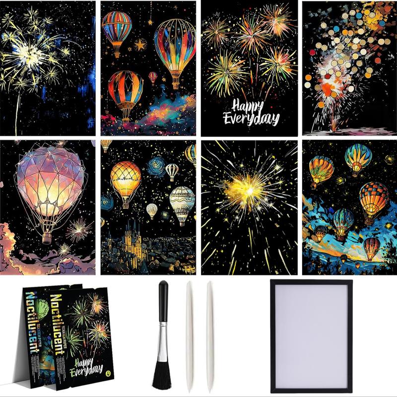 Glow in The Dark Scratch Art Painting Paper, 1 Set Scratch Art Paper with Pen & Cleaning Brush, Creative Craft Tools Set, Fun Magic Diy Sketch Card