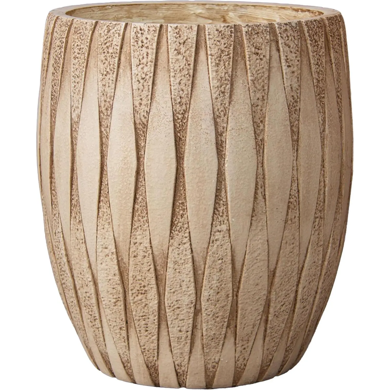 12" H x 9" Dia Weathered Concrete Planter, Large Indoor Outdoor Decorative Flower Pot with Drainage Hole, Modern Round Design for , Garden, Patio, Porch, or Courtyard,  Yellow Stone Finish