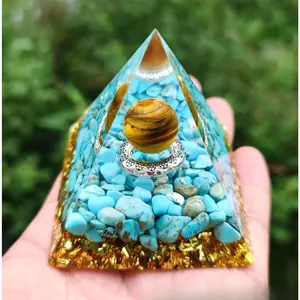 Crystal ball pyramid with crushed stones, home craft resin ornament, stylish and unique high-end niche gift for holidays and birthdays, suitable for family and friends