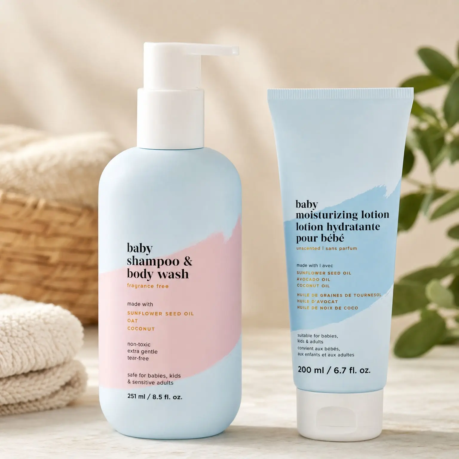 Baby Bathtime Duo: Newborn Baby Lotion and 2-in-1 Shampoo & Body Wash Set - Soothing, Cleansing, Hydrating(Gift)