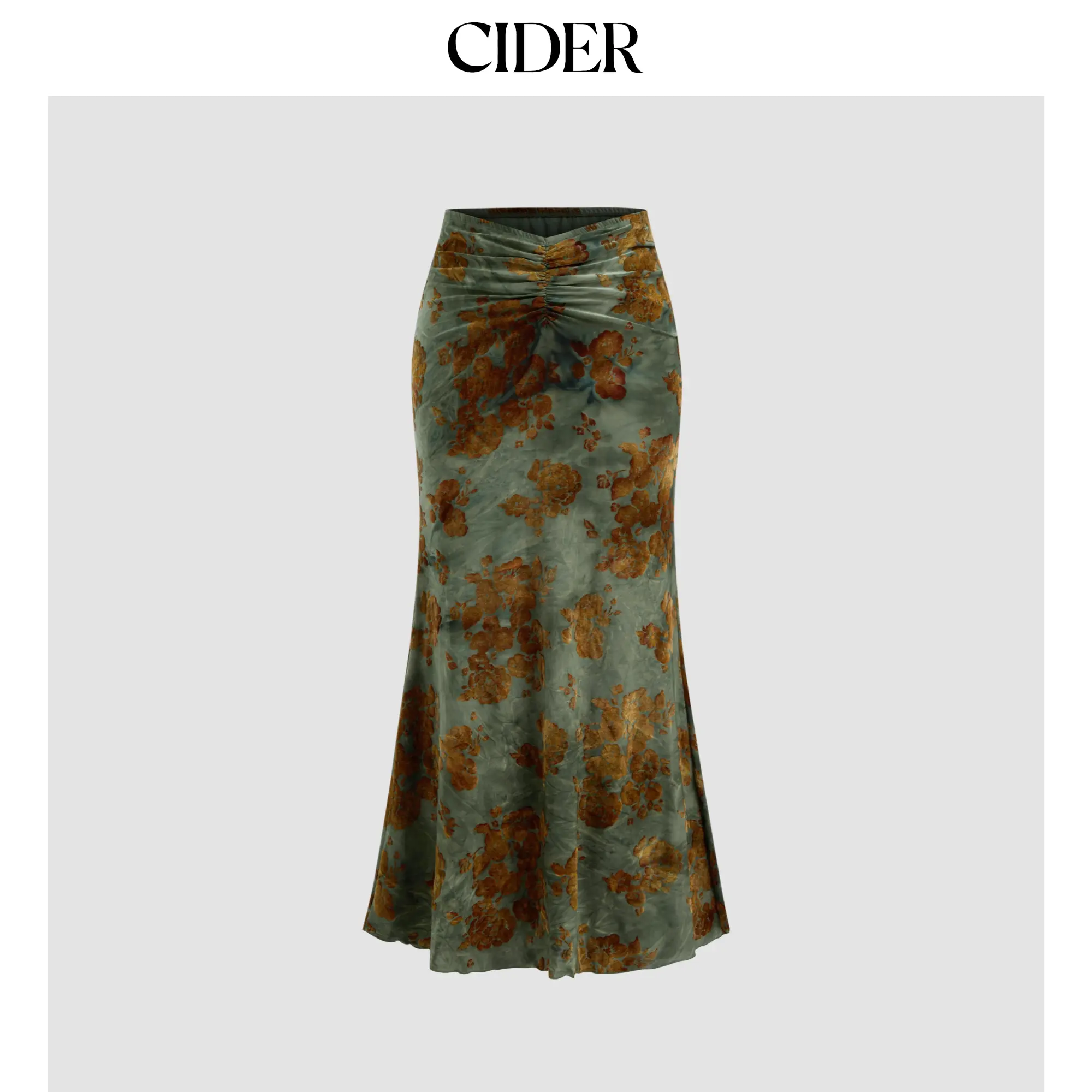 Cider [3 colors, size 2-10] Mid Rise Floral Ruched Maxi Skirt