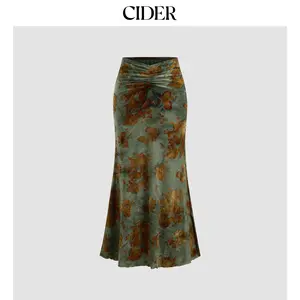 Cider [3 colors, size 2-10] Mid Rise Floral Ruched Maxi Skirt