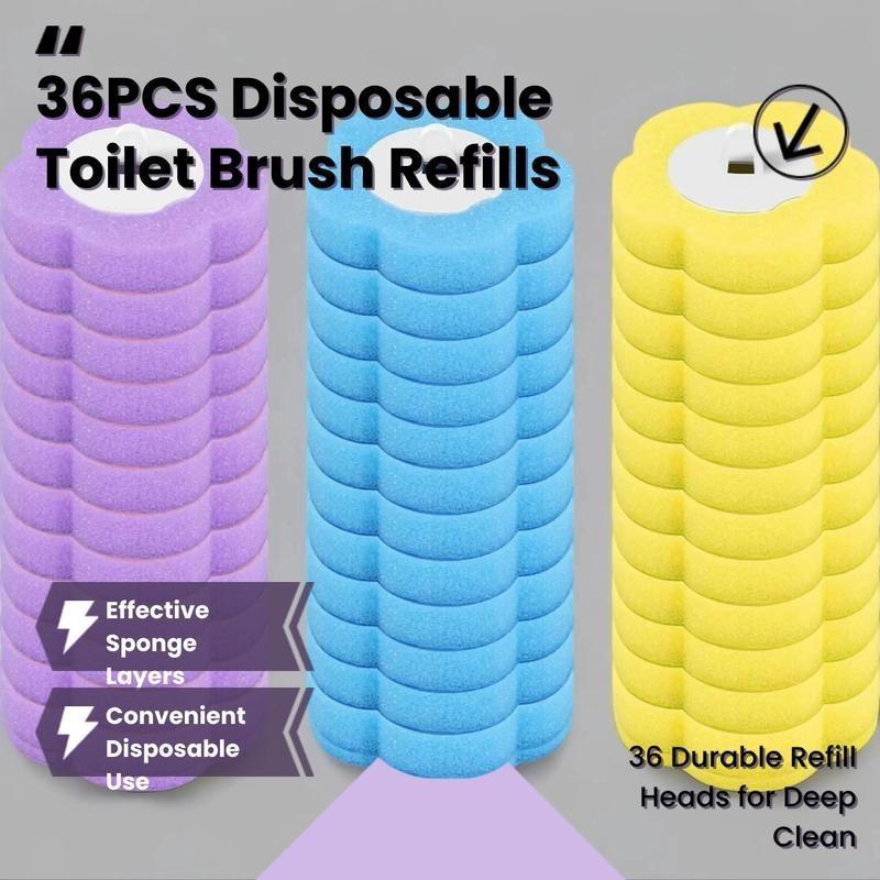 Disposable toilet brush replacement heads, 6 packs/12 packs, three-layer sponge brush head, suitable for bathroom cleaning, a household essential, convenient and efficient.