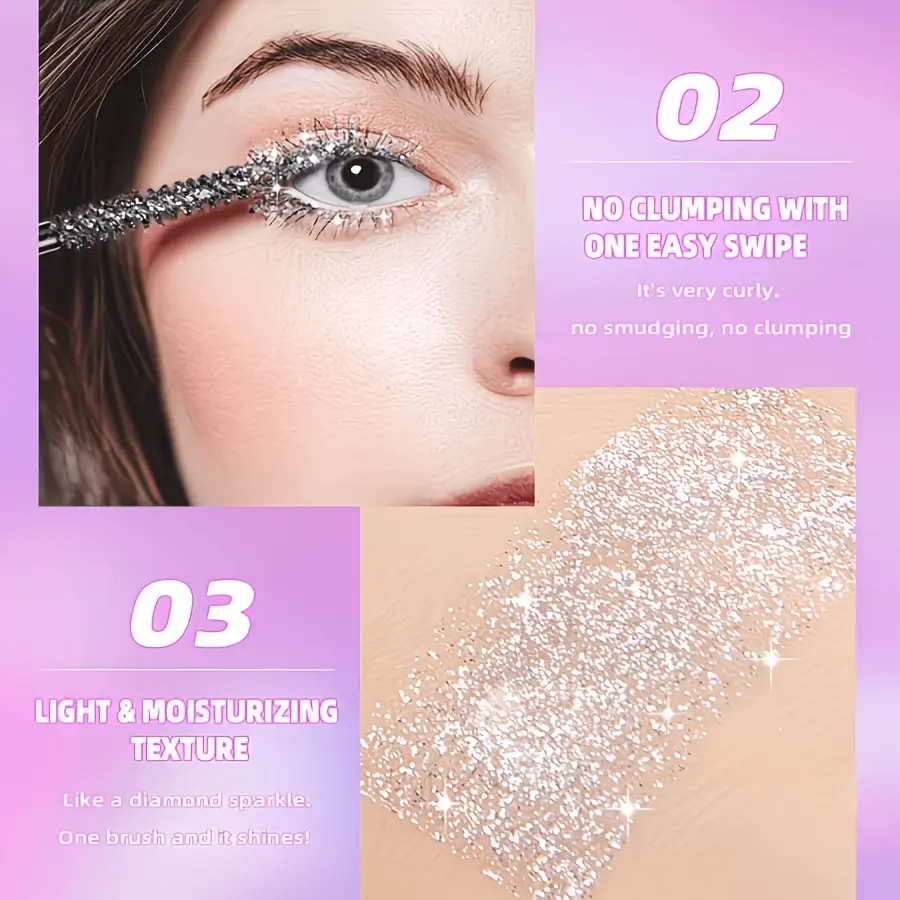 Colorful Glitter Mascara with Shimmering Pearls, Long-Lasting Waterproof Formula for Lengthening and Curling Lashes, Smudge-Proof & Clump-Free, Long Lasting Mascara, Shining Mascara