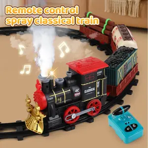 Vintage Light Music Electric Train Toy, Remote Control Steam Train Model, Smoke Effect, Needs 6 Aa Batteries, Kids Gift